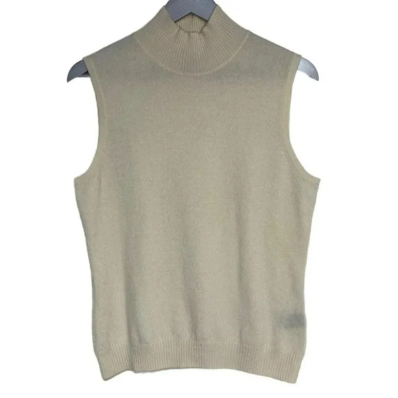 Prive Cashmere L Ivory sleeveless mock neck sweater‎ - Picture 1 of 5